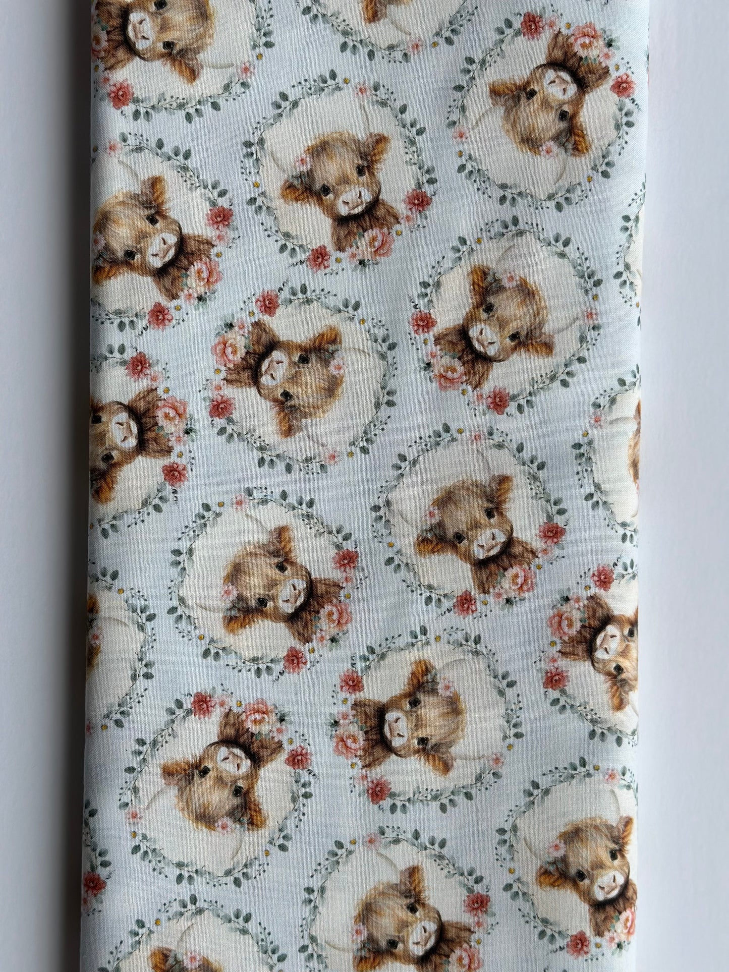 Till The Cows Come Home Sky Cow Heads and Floral Yardage CD4043-sky