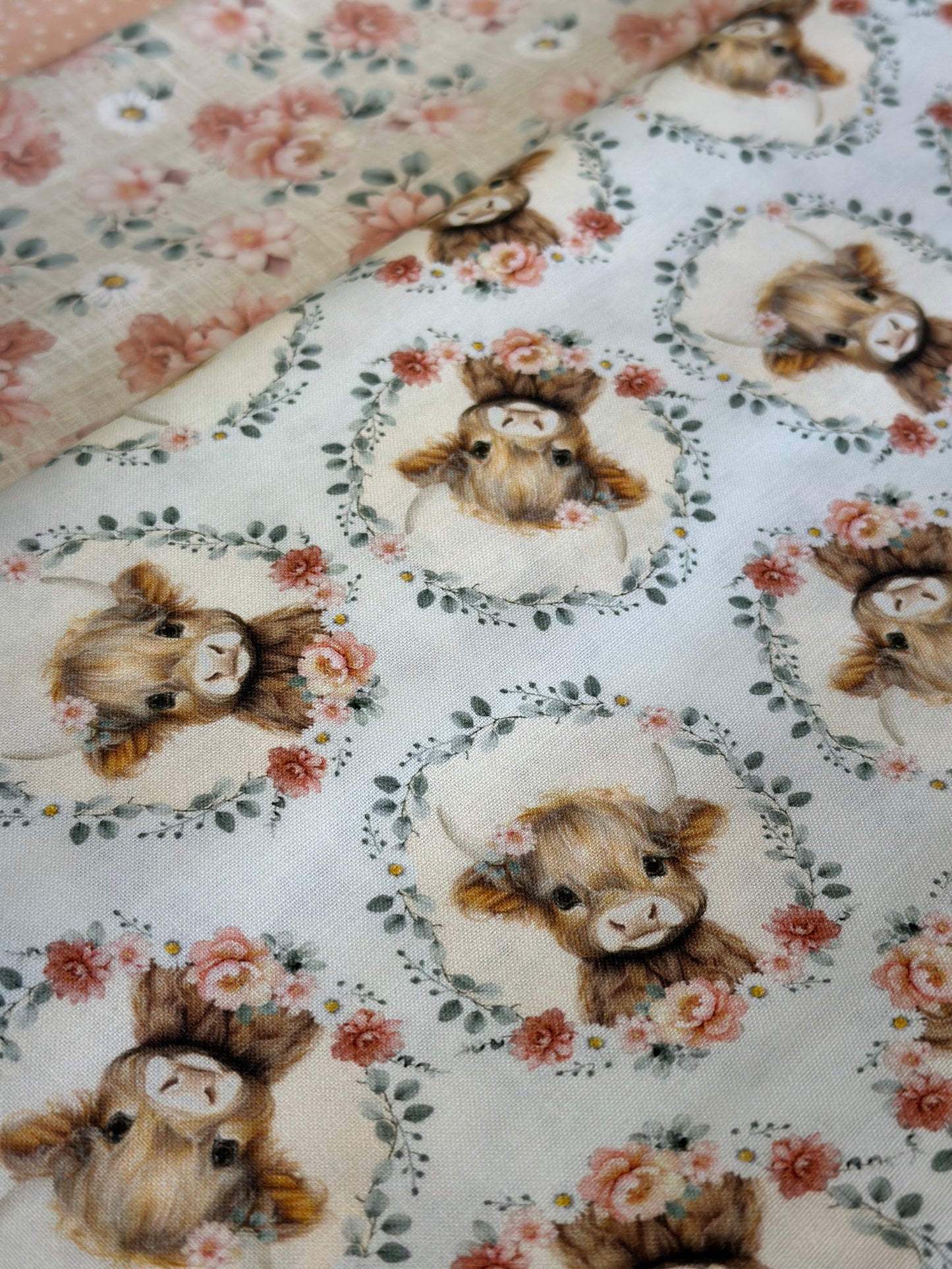 Till The Cows Come Home Sky Cow Heads and Floral Yardage CD4043-sky