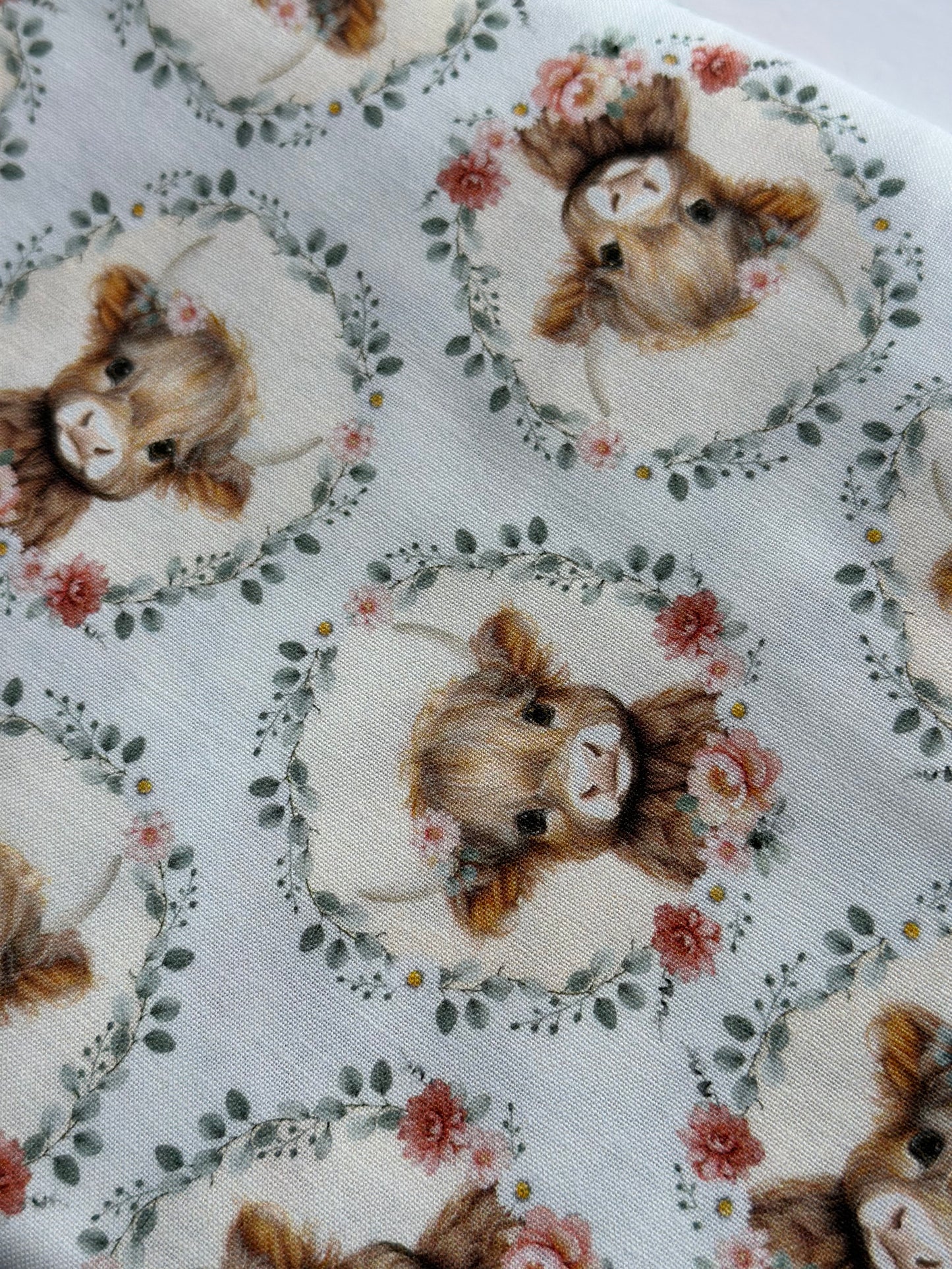 Till The Cows Come Home Sky Cow Heads and Floral Yardage CD4043-sky